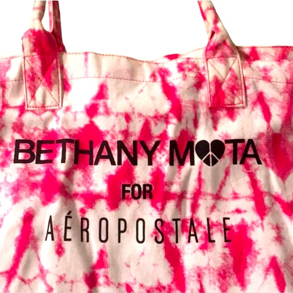 Bethany Mota for Aeropostale Tie Dye Tote Bag Pink & White Peace/Heart - Picture 3 of 4